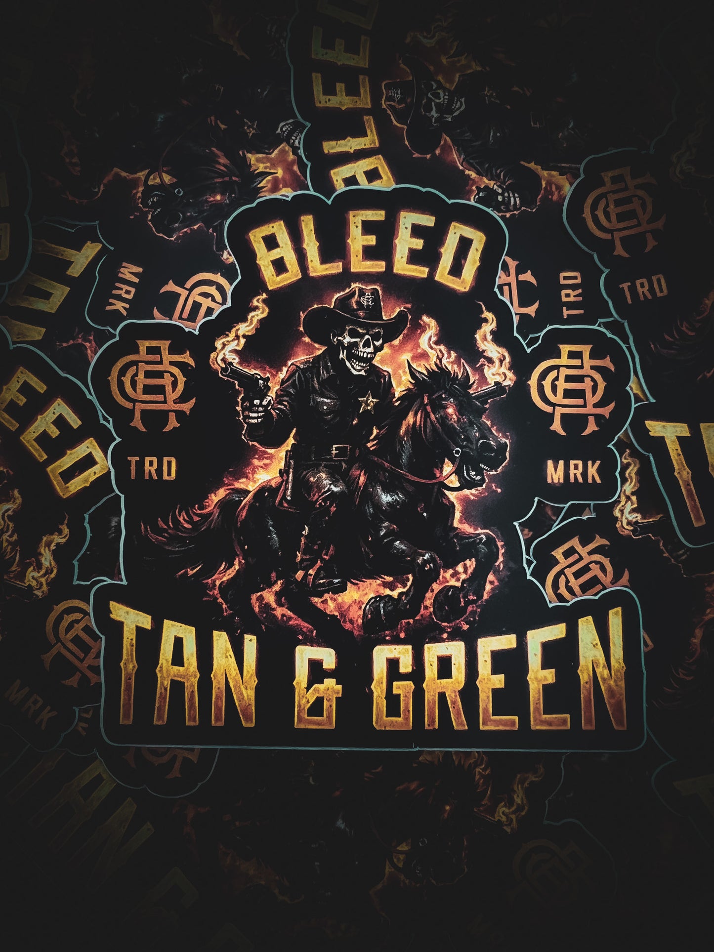 3" BLEED TAN & GREEN STICKER